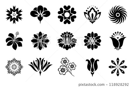 Flowers icon set. Flowers isolated on transparent background. Flowers in modern simple. Cute round flower plant nature collection. Vector illustrator 118928292