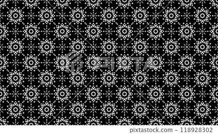 Abstract geometric pattern with lines, snowflakes. A seamless vector background. White and black texture. Graphic modern pattern. 118928302