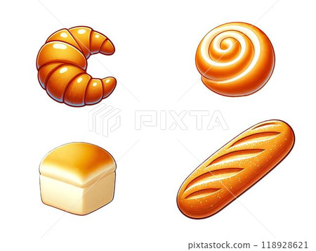 Illustration set of bread such as croissants and rolls 118928621