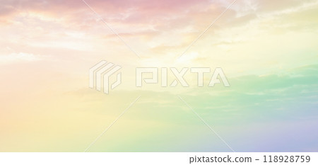Beautiful rainbow pastel color with clouds and blue sky 118928759