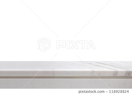 white marble stone table top isolated on white background for product display 118928824