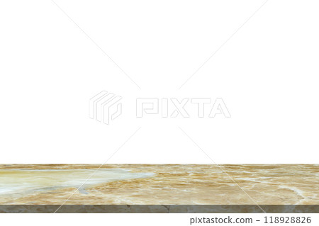 Brown marble stone table top isolated on white background for product display 118928826