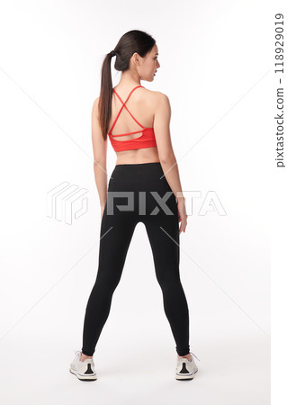 Beautiful young asian sport woman with sportswear ready for exercise on white background, Advertising sportswear and yoga wear, Healthy lifestyle, sport. 118929019