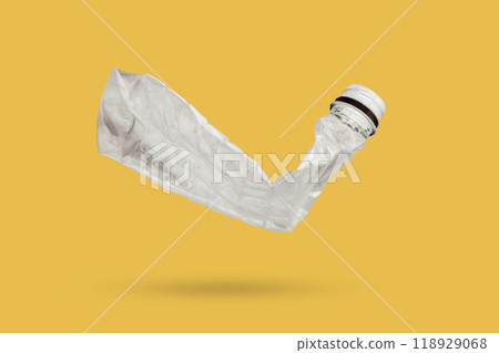 recycled plastic bottle isolated on yellow background recycled plastic bottle isolated on yellow background 118929068