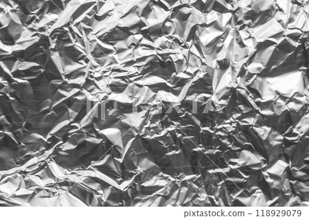 Shiny metal silver gray foil crumpled texture background 118929079
