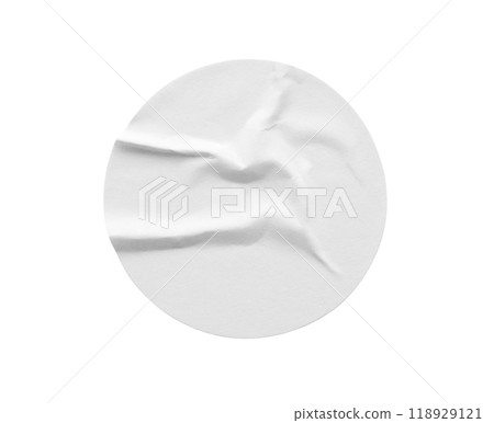Blank white round paper sticker label isolated on white background 118929121
