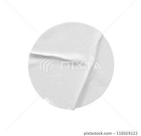 Blank white round paper sticker label isolated on white background 118929122