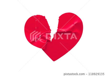 Red color broken heart shape sticker isolated on white background Red color broken heart shape sticker isolated on white background 118929135