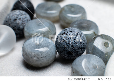 Group of multi-coloured balls made of various natural decorative stones, close-up shot, abstract background Group of multi-coloured balls made of various natural decorative stones, close-up shot, abstract background 118929357