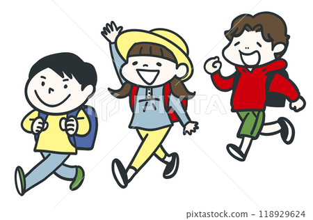 School guards and children posting about road safety School guards and children posting about road safety 118929624