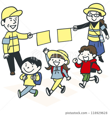 孩子們張貼有關學校警衛和交通安全的帖子 118929628