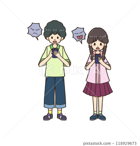 Boys and girls having bad experiences with smartphones 118929673