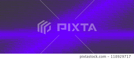 Bitmap background with pixel pattern. Retro arcade game textured gradient. Purple dotted dither gradation. Vector digital noisy abstract bg. 118929717