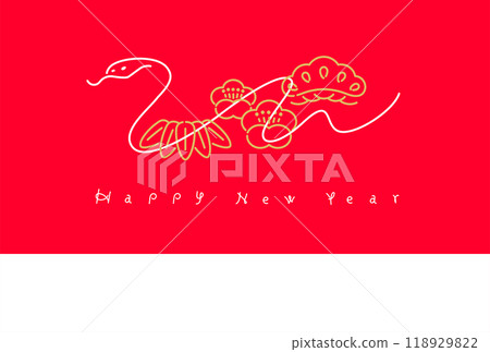 New Year's material: Simple and stylish line art New Year's card material with pine, bamboo, plum and snake (Year of the Snake) 118929822