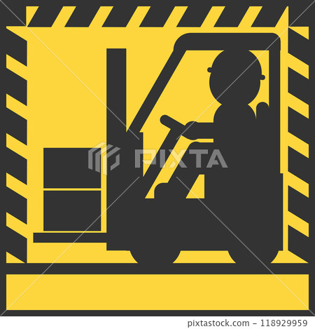 Icon material that depicts a warning to be careful of forklifts 118929959