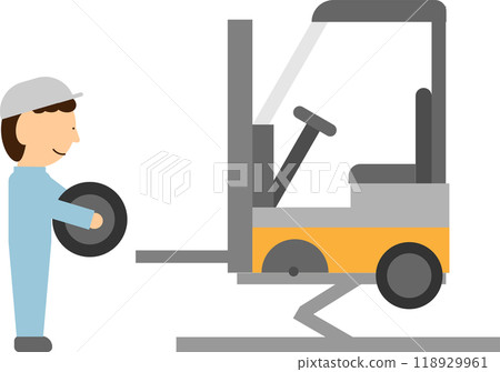 Image of a mechanic maintaining a forklift 118929961