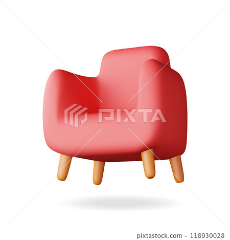 3d red armchair with wooden legs isolated 118930028