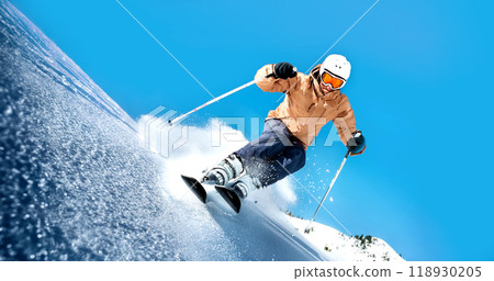 Skier gliding down the slope 118930205