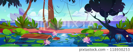 Jungle lake with lotus flowers 118930253
