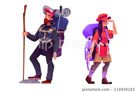 Hiker tourist with backpack for mountain adventure 118930283