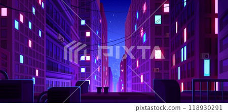 Night downtown street. Neon light city background Night downtown street. Neon light city background 118930291