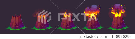 Volcano lava eruption. Vulcano mountain with smoke Volcano lava eruption. Vulcano mountain with smoke 118930293