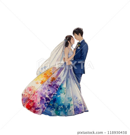 新娘和新郎的透明水彩畫，只有他們兩個微笑的場景 118930438