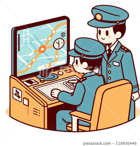 鐵路調度員檢查列車運行情況 鐵路調度員檢查列車運行情況 118930446