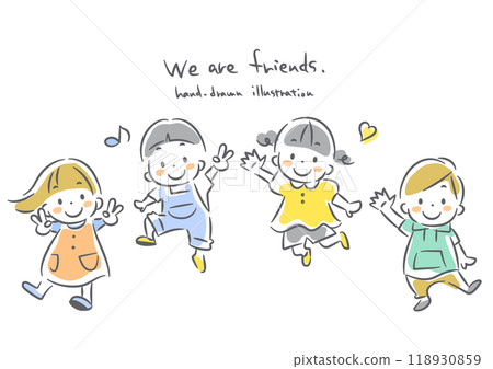 Jumping kids - soft and cute hand-drawn illustration 118930859