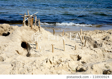 sand castle built on the seashore sand castle built on the seashore 118930924