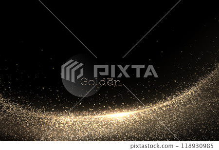 Isolated drawing of a gold colored arch with shiny tinsel on a black background 118930985
