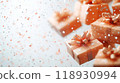 gift boxes with confetti falling or flying in motion. copy space 118930994
