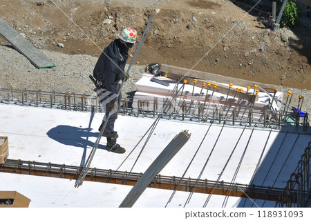 Newly constructed apartment building - Reinforcement work at slab Newly constructed apartment building - Reinforcement work at slab 118931093