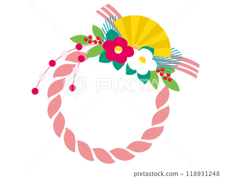 A gorgeous New Year's decoration, pink Shimenawa illustration 118931248