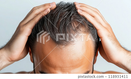 Man getting a head massage. Man getting a head massage. 118931411