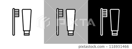 簡單的線條畫牙刷和牙膏向量圖示。 118931466