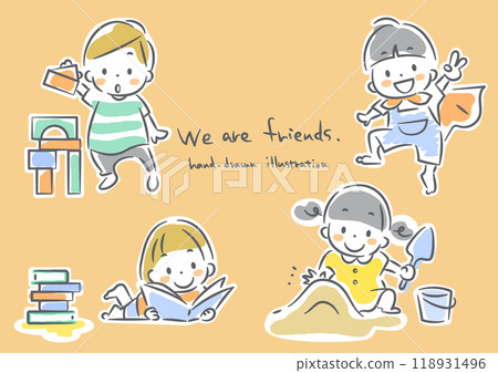 Children having fun - soft and cute hand-drawn illustration Children having fun - soft and cute hand-drawn illustration 118931496