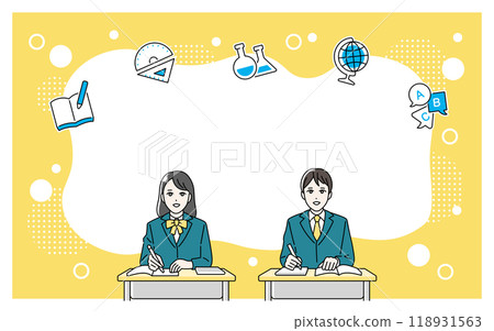 高中生在課桌上學習的插圖 118931563