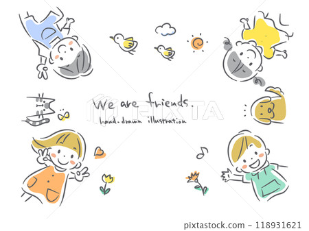 Smiling children frame, round, soft and cute hand-drawn illustrations 118931621