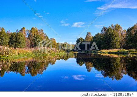 Tranquil River Reflections of Autumn Trees Tranquil River Reflections of Autumn Trees 118931984