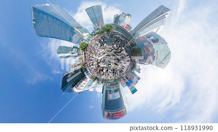 360-degree spherical shot of Shibuya Scramble Crossing in Tokyo 118931990