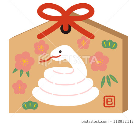 Illustration of a snake year votive plaque Illustration of a snake year votive plaque 118932112