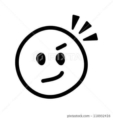 Hand-drawn cute emoticons and emoticons icons: Smug face, serious face, black Hand-drawn cute emoticons and emoticons icons: Smug face, serious face, black 118932416