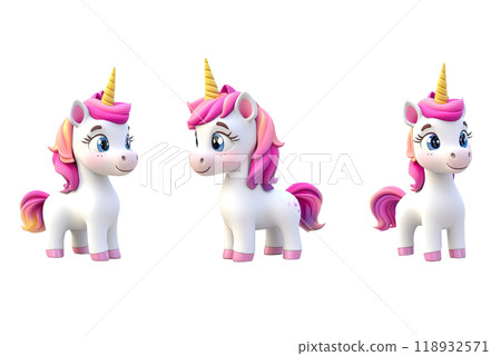 AI-generated item. 3D cartoon unicorn isolated on a transparent background. 118932571