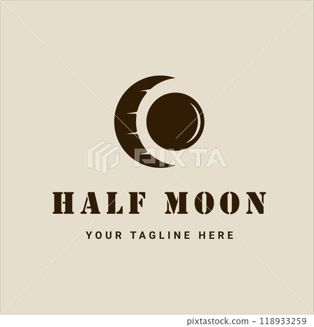 half moon logo vintage vector illustration template icon graphic design. lunar sign or symbol with simple retro style 118933259