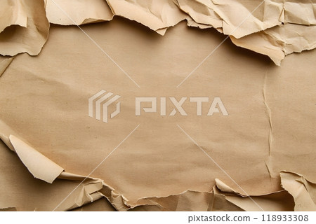 Brown paper, crumpled paper, craft texture background.. Generative AI. 118933308