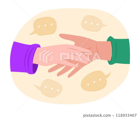 Handshake Gesture Hand Drawn Flat for Communication and Greeting Concept Illustration 118933407