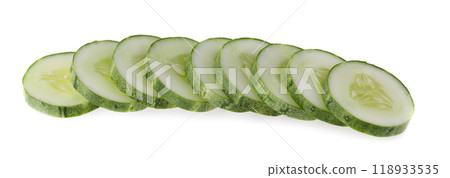 ripe cucumber and Cucumber slice isolated on a white background. ripe cucumber and Cucumber slice isolated on a white background. 118933535