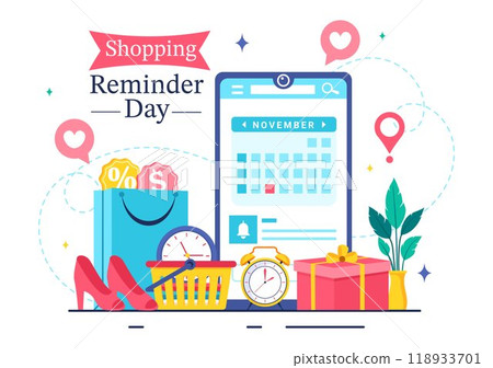 Shopping Reminder Day Vector Illustration for 26th November, featuring a Paper Bag and Items in a National Holiday Flat Style Cartoon Background 118933701