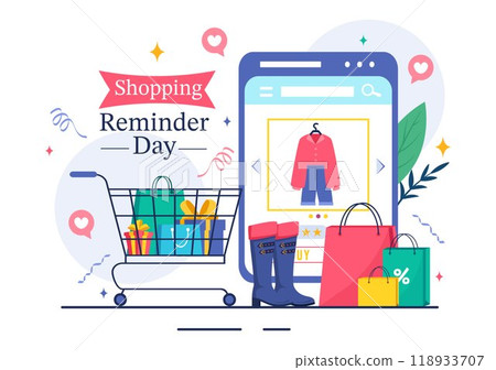 Shopping Reminder Day Vector Illustration for 26th November, featuring a Paper Bag and Items in a National Holiday Flat Style Cartoon Background 118933707